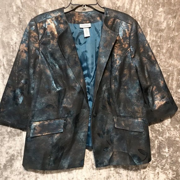 Maggie Barnes for Catherine's NWT Deep Teal/Copper AUTUMN HOLIDAY Blazer - Picture 1 of 4